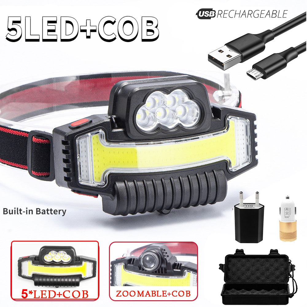 Super Bright COB +5/3/1LED Rechargeable Fishing He..